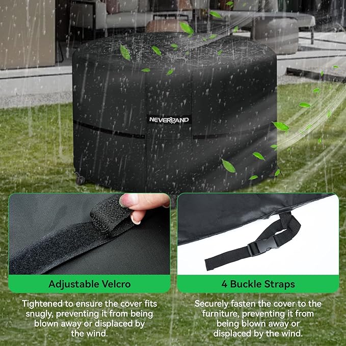 NEVERLAND Fire Pit Cover Round, Waterproof Outdoor Firepit Covers Round for 32-36 Inches 600D Oxford Heavy Duty Patio Gas Fire Pit Covers with 4 Buckle Straps and Air Vents, 36 x 24 Inch Black