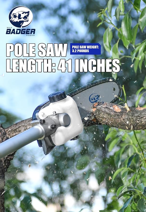 Wild Badger Power 40V Cordless Weed Wacker, String Trimmer/Edger, Pole Saw, Hedge Trimmer and Brush Cutter Blade, Attachment Capable 4-in-1 Multi-Tool Kit with 2 * 20V 4Ah Battery and 1*Charger
