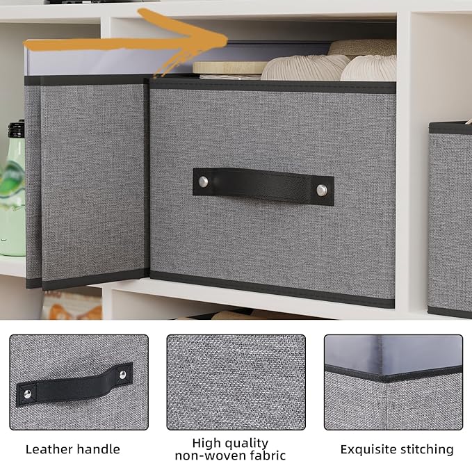 Foldable Clothing Storage Baskets, 16.1 × 9.8 × 6.5 Inch Drawer Organizers with Handles, Storage Bins for Shelves, Gray, Large, 2-Pack