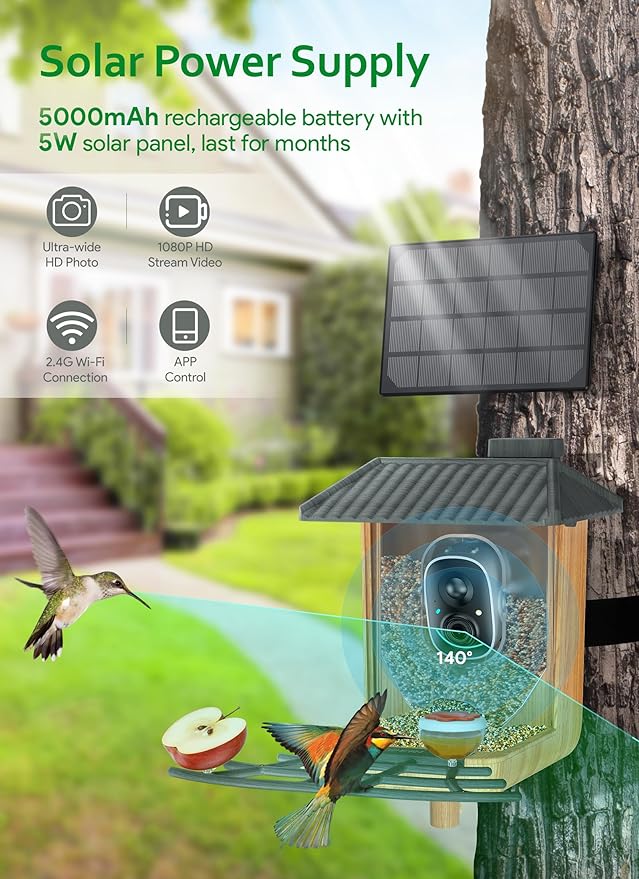 Osoeri Bird Feeder with Camera, Smart AI Identify Wild Bird Feeder Camera Solar Powered, Auto Capture Videos & Motion Detection, DIY Add-ons & Hummingbird Feeder, Ideal Gift for Bird Lover