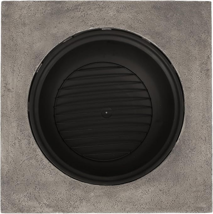 32 Inch Outdoor Fire Pit, Wood Burning Fire Pit for Patio with Spark Screen, Fire Poker, MGO Light-Weight Concrete Square Firepit for Camping, Backyard, Bonfire Party, Gray