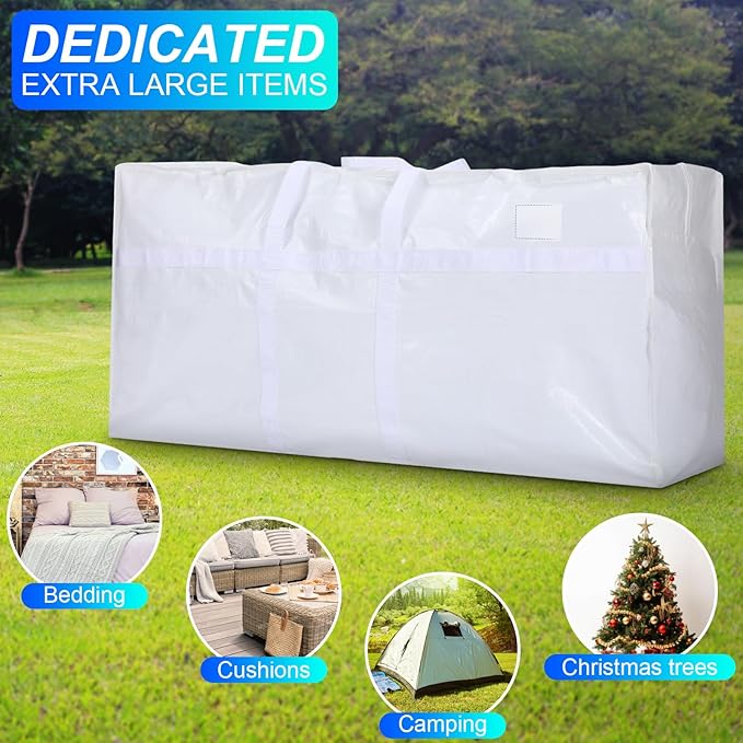 Windyun 4 Pack 98 Gallon Extra Large Storage Bags XXL Moving Bags with Zipper Handles Heavy Duty Jumbo Big Tote Box for Christmas Tree Storage 4, 5, 7.5, 9, 10, 12 ft Skeleton College Dorm(White)