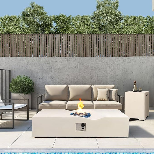 Rectangular Propane Fire Pit,56 Inch Outdoor Fire Pit Table Set w Tank Cover,2-Piece 50,000 BTU Gas Firepits w Glass Stones,Gas Fireplace for Outside Patio & Deck