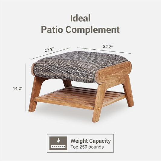 Cambridge Casual Auburn Teak Wood Padded Woven Seat Patio Lounge Conversation Set, Adirondack Chair + Ottoman