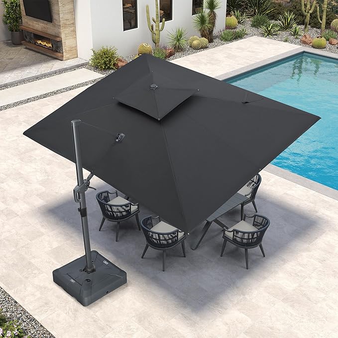 PURPLE LEAF 9' X 12' Double Top Cantilever Patio Umbrella Deluxe Large Outdoor Umbrella Rectangle Offset Umbrella with Fade Resistance for Garden Deck Pool Patio, Graphite Grey