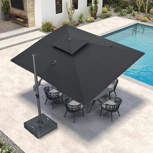 PURPLE LEAF 9' X 12' Double Top Cantilever Patio Umbrella Deluxe Large Outdoor Umbrella Rectangle Offset Umbrella with Fade Resistance for Garden Deck Pool Patio, Graphite Grey