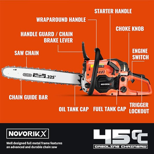 Gas Chainsaw Powered 45CC 18 16 Inch Chainsaw For Tree Trimming Wood Cutting 2.3 HP Handheld Chain Saw Gas With Automatic Oiler Birthday Gift For Husband Man Dad