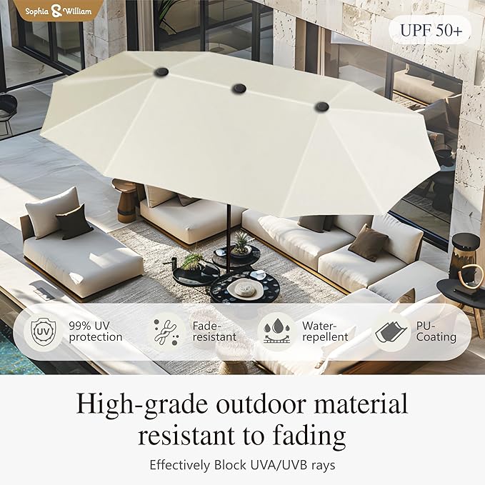 Sophia & William 13ft Outdoor Patio Umbrella for Table, Large Double-sided Umbrella for Garden, Deck, Pool, Ivory White