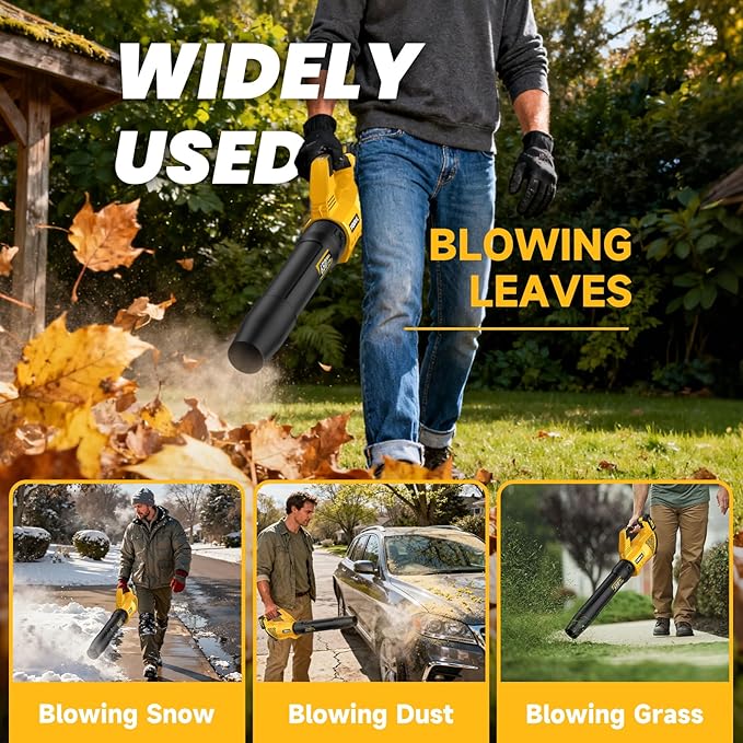 Leaf Blower Cordless, 650CFM Electric Leaf Blowers with 2 x 5.2Ah Batteries and Charger, 3 Speed Modes, 1 x Adjustable Shoulder Strap, Powerful Blowers for Lawn Care, Patio, Dust, Blowing Leaves