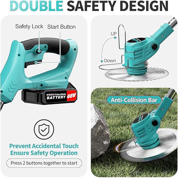 Powzen 36V Electric Weed Wacker Cordless String Trimmer Battery Powered/w 2X 6.0Ah Battery and 2.0Amp Charger, Height Adjustable Wheeled，3-in-1 Grass Trimmer/Brush Cutter/Hedge Trimmer/Weed Eater