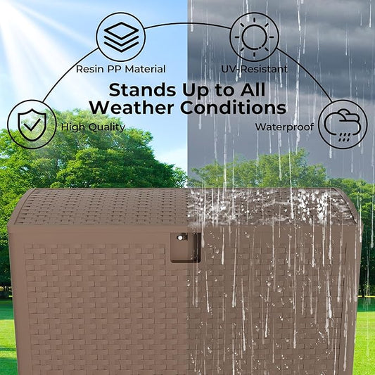 99 Gallon Outdoor Storage Box, Lockable Resin Deck Box Indoor and Outdoor Use, Waterproof Patio Deck Storage Box For Package Delivery, Furniture Cushions, Garden Tools, Pool Accessories