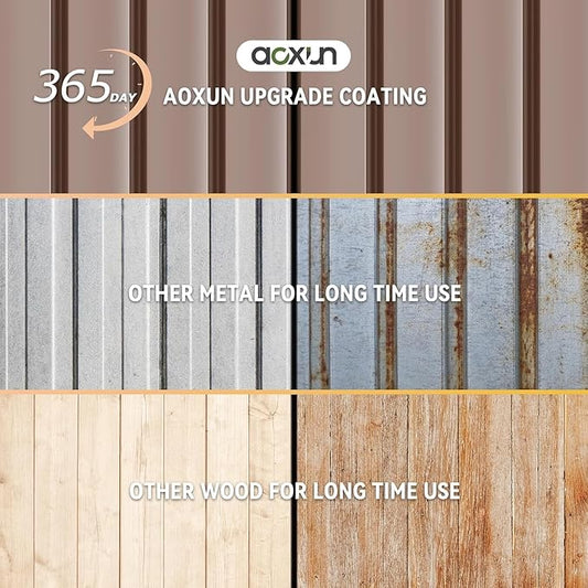 Aoxun 6' x 8' Storage Shed with Base Outdoor Steel Garden Utility Cabinet with Lockable Door Waterproof & Rust-Proof for Yard, Patio, Backyard (Brown, Base Included)