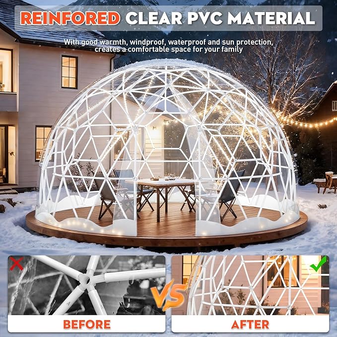 Garden Dome Tent, 9.6/12/15 ft Outdoor Clear Bubble Tent for 2-8 Person, All-Weather Geodesic Dome Greenhouse with Window & Door, PVC Transparent Tent for Patio, Camping, Party