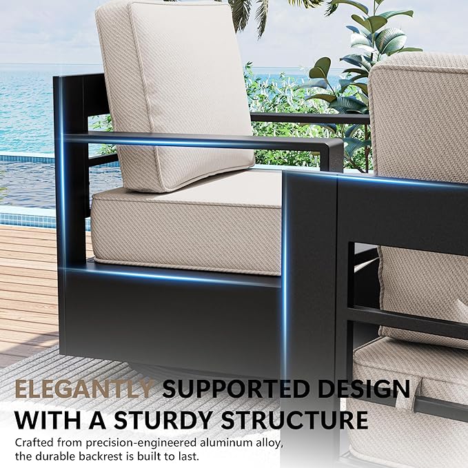 Aluminum Outdoor Swivel Rocker Patio Chairs Set of 2, All-Weather Metal Outdoor Chair with 6 Inch Thick Cushions, Deep Setting for Garden, Outside and Porch