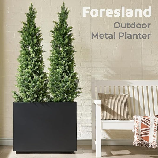 36Wx11Dx30H Tall Metal Planter Box with Removable Middle Partition and Adjustable Feet, Outdoor Elevated Planters for Patio, Yard, Deck | Easy Assembly, Drainage Holes, Black