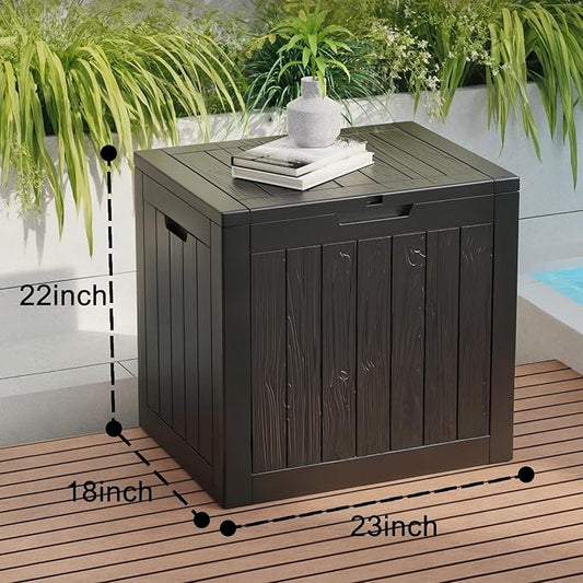 ROJIK Outdoor Storage Housing Deck Box - Waterproof Patio Furniture, Garden Tools, Cushions, Pool Accessories Storage Bench with Lockable Lid and Side Handles (Black, 30 Gal)