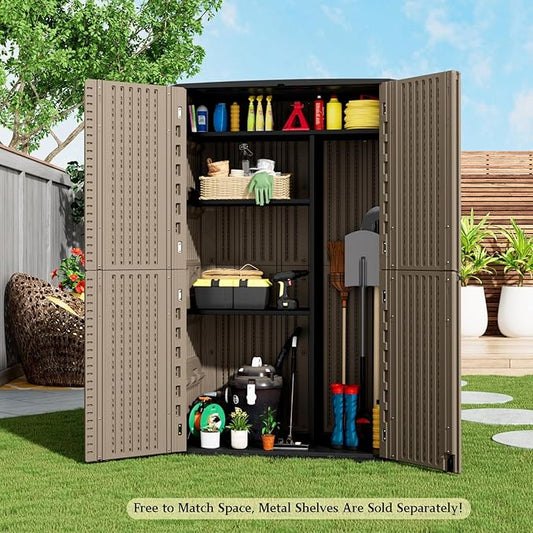 ZZM Large 67 Cu.ft Waterproof Storage Shed, Outdoor Storage Cabinet，Durable Resin Storage for Patio Furniture, Garden Tools, Pool Accessories, Mower Storage (Coffee)