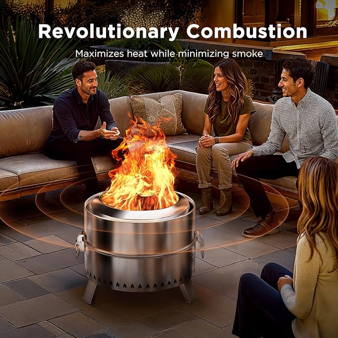 Ciays Smokeless Firepit, 19 Inch Fire Pit for Camping with Patented Technology, Portable Fire Pit for Outside with Steel Grill Rack, Fire Poker, and Bag, Easy Setup and Storage, Wood Burning