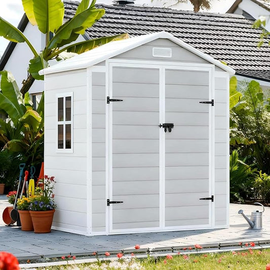 6x3 FT Plastic Outdoor Storage Shed with Floor and Lockable Door, All-Weather Resin Storage Shed Easy to Install, Garden Shed/Tool Shed for Backyard, Patio, Grey