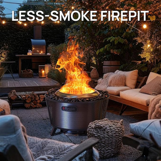 TURBRO 29 Inch Smokeless Fire Pit for Outdoor Wood Burning, Stainless Steel Camping Stove with Stand, Removable Ash Pan, Waterproof Storage Bag, Pluto R29, Black