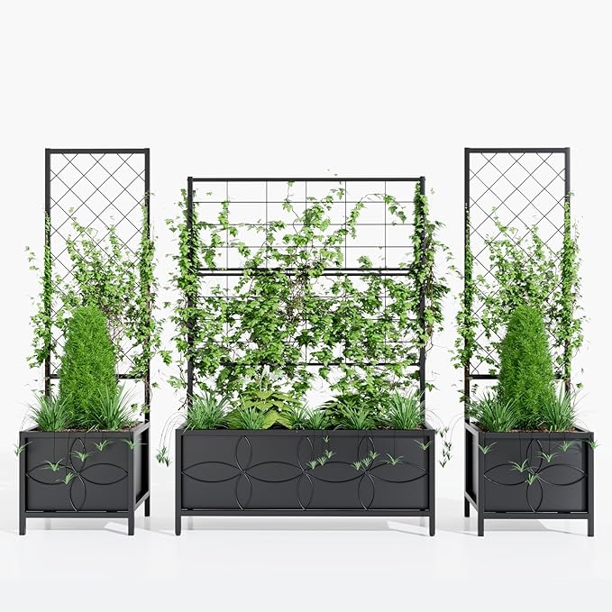 Zhongma Sturdy Raised Garden Bed with Trellis (15.75 x 35.43 x 48.8 in) for Vegetables Flower, Planter Box for Backyard Patio Balcony