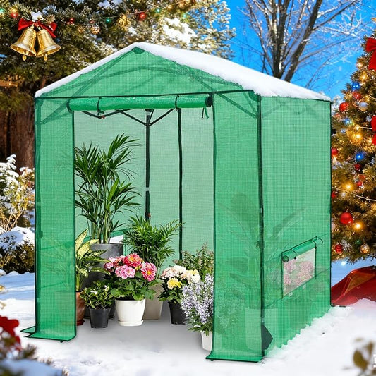 COOS BAY 6x6 FT Pop up Greenhouse Outdoor, Walk in Green House with Power Access Openings, Zippered Doors & Windows, Durable PE Cover, Green