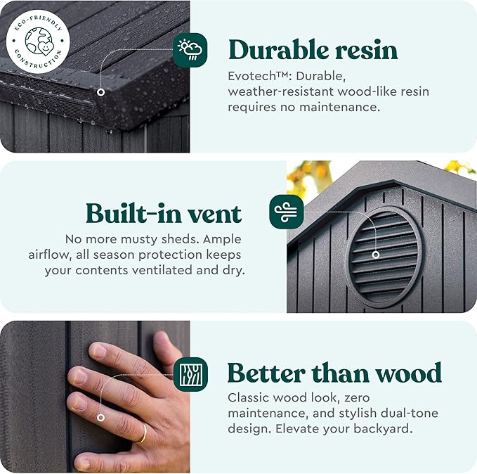 Keter Outdoor Storage Tool Shed, for House, Patio & Yard, Darwin, 6 x 8 Ft, Graphite Gray - Portable and Lockable Resin Utility Organizer for Backyard, Pool, Garden or Lawn Organization