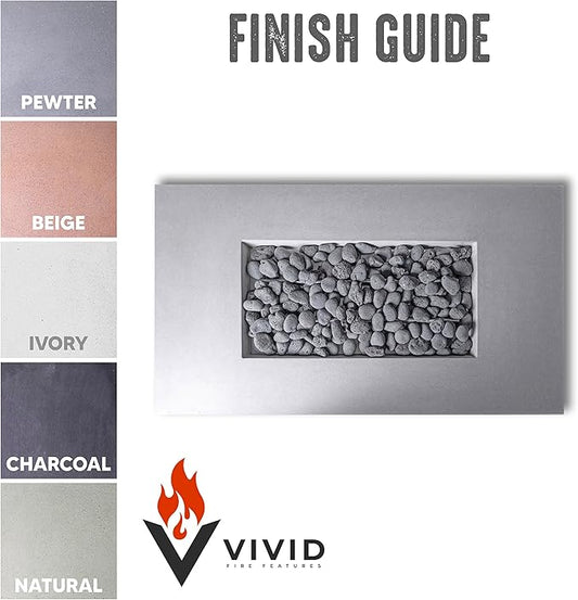 Vivid Heat - 60" Premium Mesa 2 Concrete Fire Bowl Heavy Cement Rectangle Propane Gas Fire Pit - Fire Table, Key Valve GFRC (Charcoal)