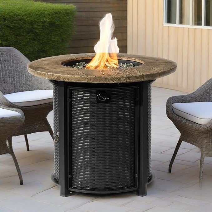 Propane Fire Pit Table, 30“ Firepits for Outside, Gas Fire Pit for Outside Patio, Propane Fire Table with Rain Cover, Rocks for Patio, Deck, 50000BTU, Tank Inside, Tank Not Included, Black
