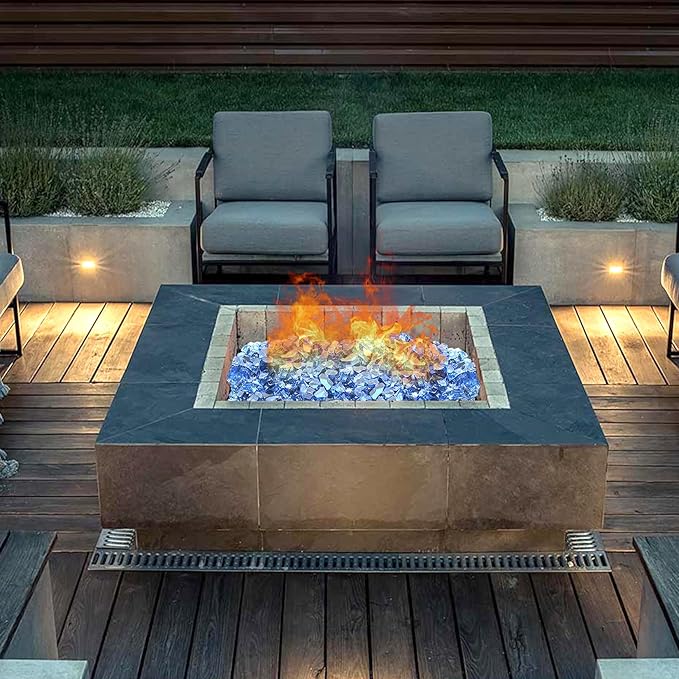 Blue Fire Pit Glass, 20 Pounds High Luster Reflective Tempered Glass Rocks, 1/2 Inch Firepit Rocks for Firepit Table, Propane Fireplaces, Fire Bowls