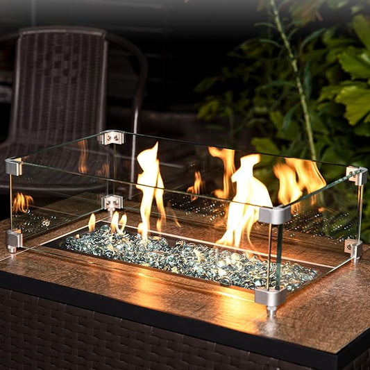 GASPRO 20 lbs Fire Pit Glass for Propane Fire Pit, 3/4 Inch Fire Glass Beads for Fireplace Fire Pit Table, Glass Rocks for Landscaping- Clear