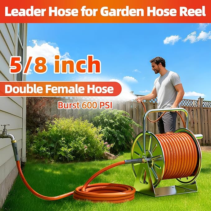 SPECILITE Garden Water Hose 15 ft x 5/8 in with Female to Female Connector, Small Leader Hose for Hose Reel, Heavy Duty, Flexible & Lightweight, Water Pipe, Outdoor Water Hose Extension Adapter