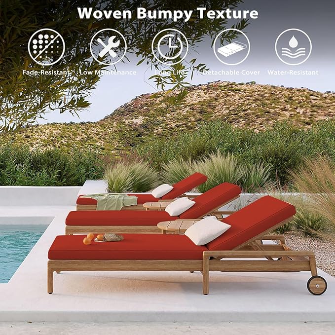 Sundale Outdoor Olefin Chaise Lounge Cushion Set of 2, Water-Resistant Patio Lounge Chair Cushion, Thick Lounger Pad with 4 Straps Red, 80 x 26 x 4 Inches