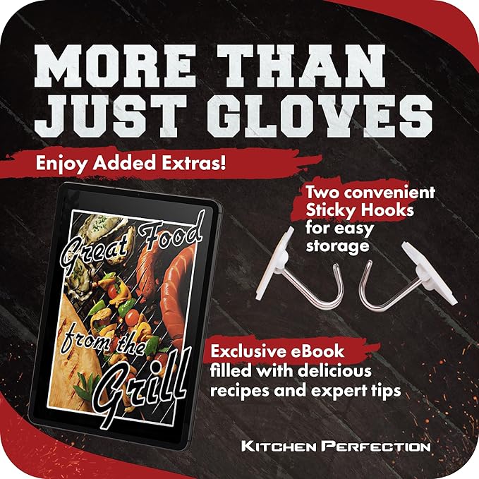 KITCHEN PERFECTION Silicone Smoker Oven Gloves -Extreme Heat Resistant Bbq Gloves -Handle Hot Food Right on Your Smoker Grill Fryer Pit|Waterproof Oven Mitts Grill Gloves |Superior Value Set+3 Bonuses