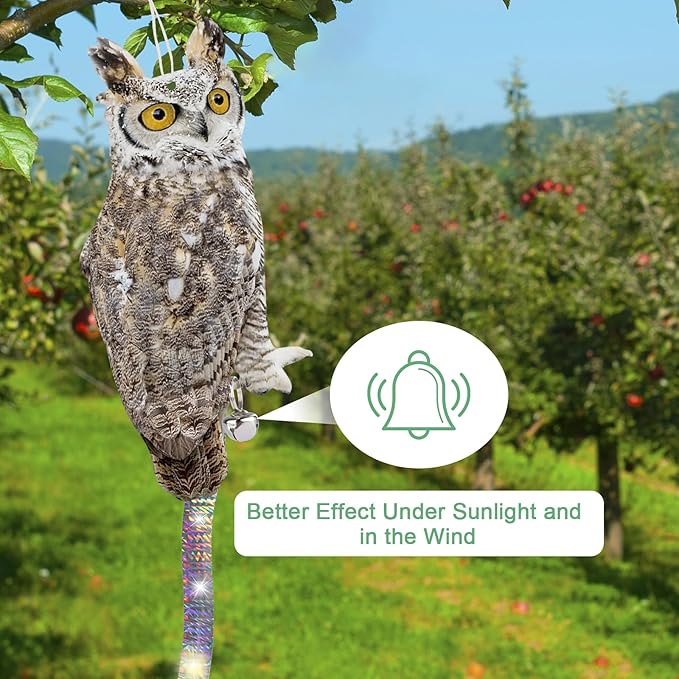 2PCS Reflective Owl Scarer Devices Plastic Owl Hanging Decoration Woodpecker Control Device with Reflective Tape for Garden Patio Pool