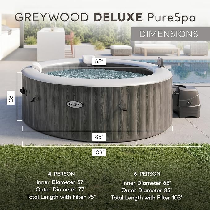 INTEX PureSpa Plus Greywood 6 Person Inflatable 85" Round Hot Tub Bubble Jet Spa and Easy Set Type S1 Replacement Filter Pump Cartridges (6 Pack)