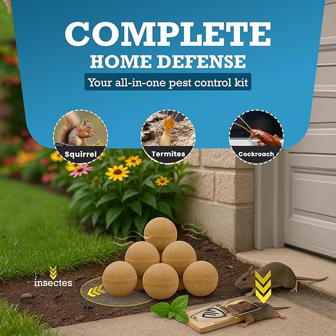 Mouse Rodent Repellent Balls – 24-Pack + 1 Mouse Trap – Powerful Natural Pest Control for Mice, Rats, Squirrels – Long-Lasting Indoor and Outdoor Protection