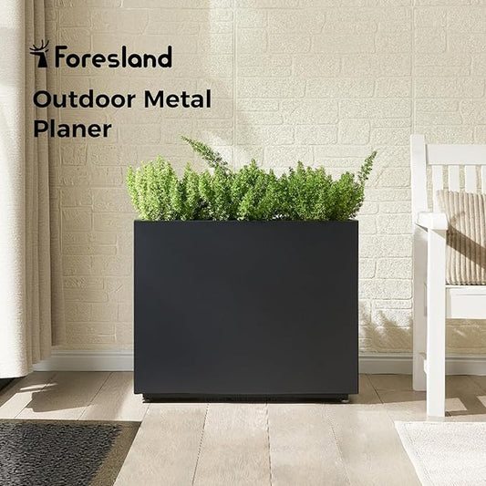 Tall & Long Metal Planter with Middle Shelf - 30W x 11D x 24H Black Rectangular Outdoor Planter Box, Span Divider for Garden, Patio, Yard | Easy 5-Min Assembly, Drainage Holes, Adjustable Feet