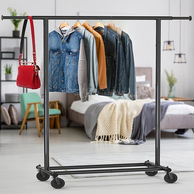 Simple Houseware Heavy Duty Clothing Garment Rack, Holds Up to 150 lbs, 42 to 67 Inches Extensible Rod, Black