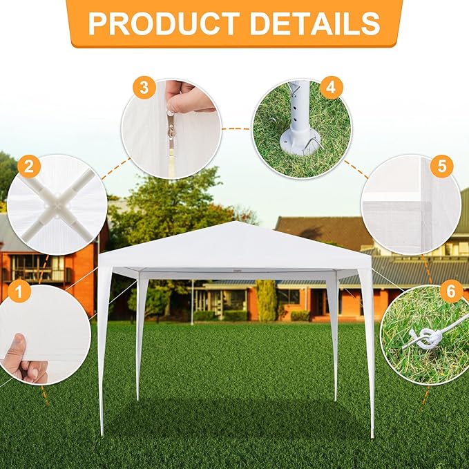 Outvita Outdoor Party Tent, Patio Canopy Tent Gazebo with Removable Sidewalls Instant Event Tent for Cater Events Wedding Birthday Pavilion Beach BBQ (10'x10')