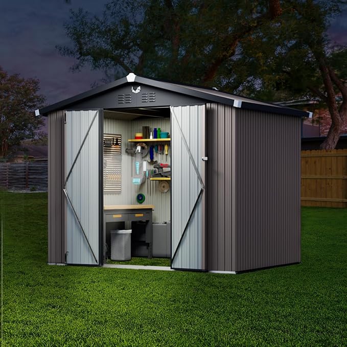 8x6 FT Outdoor Storage Shed,Metal Tool Sheds,Waterproof Outside Storage Shed,Large Storage Building with Lockable Door