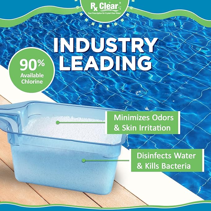 Rx Clear 50 lbs Granular Pool Chlorine | Use As Bactericide, Algaecide, & Disinfectant in Swimming Pools, Hot Tubs, & Spas | Stabilized, Fast Dissolving & UV Protected