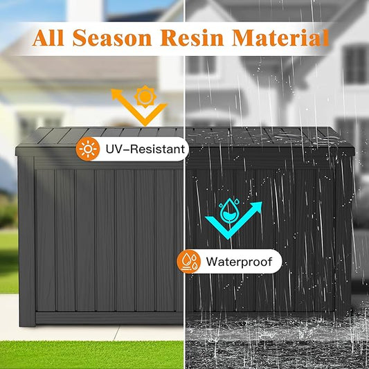Outdoor Storage Box - Lockable Waterproof UV-Resistant Resin Deck Box for Patio Cushions, Pool Accessories (Black, 180 Gallon)