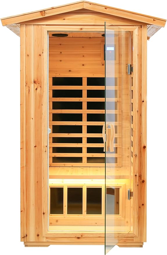 LTCCDSS Outdoor Far Infrared Sauna 1 Person, Canadian Hemlock, Withstand Outdoor Temp -10℉-149℉| Low EMF Sauna Room for Home-Chromotherapy-Bluetooth Speaker