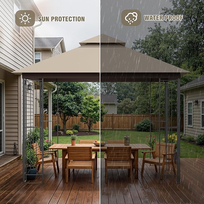 Sannwsg 10x10 FT Outdoor Patio Gazebo, Heavy Duty Gazebos, Soft Top Gazebo with Metal Frame, Double Roof Canopy, Permanent Pavilion for Decks & Backyards