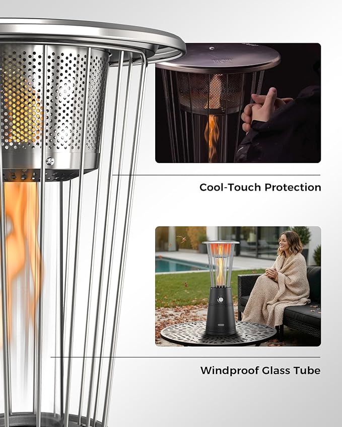 Tabletop Heater Patio Heater, 11,000 BTU Propane Patio Heater for Commercial, Balcony & Porch, Quartz Glass Tube, Portable Small Heater For Outdoor Use, Black