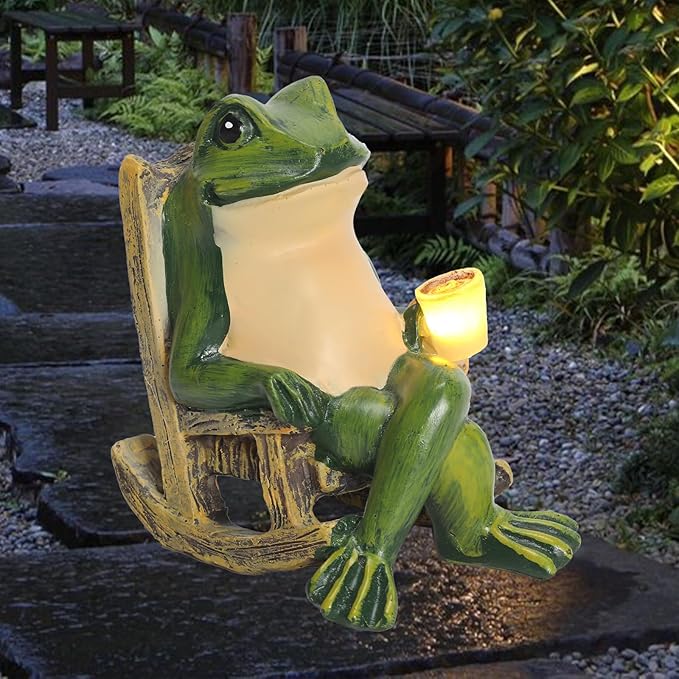 halp·ssfm Miniature Frog Garden Statue Solar Light Outdoor Decor Frog Figurine for Outdoor Indoor Home Lawn Yard Balcony Porch Patio for Women Mom Grandma 3.74"x2.75"x3.93"