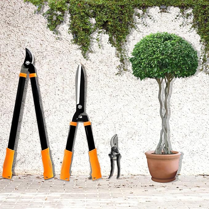 E&K Sunrise Set of 3 Pieces Garden Tree Tools for Lawn & Garden Care Garden Kit with Lopper, Hedge Shears and Pruner Shears, Tree & Shrub Care Kit