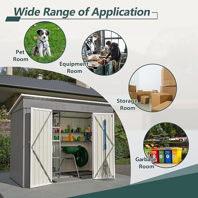 Outdoor Storage Shed, 8 X 4 FT Large Metal Utility Tool Sheds with Floor Frame, Steel Garden Shed for Backyard Garden Patio Lawn