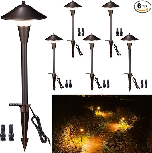 Varmtalys Hardwired Landscape Path Lights, Warm & Cool White Selectable Pathlight 12V, Low Voltage Walkway Light Waterproof, 5W 200LM ORB Metal Outdoor Lighting for Driveway Garden Sideway (6 Pack)